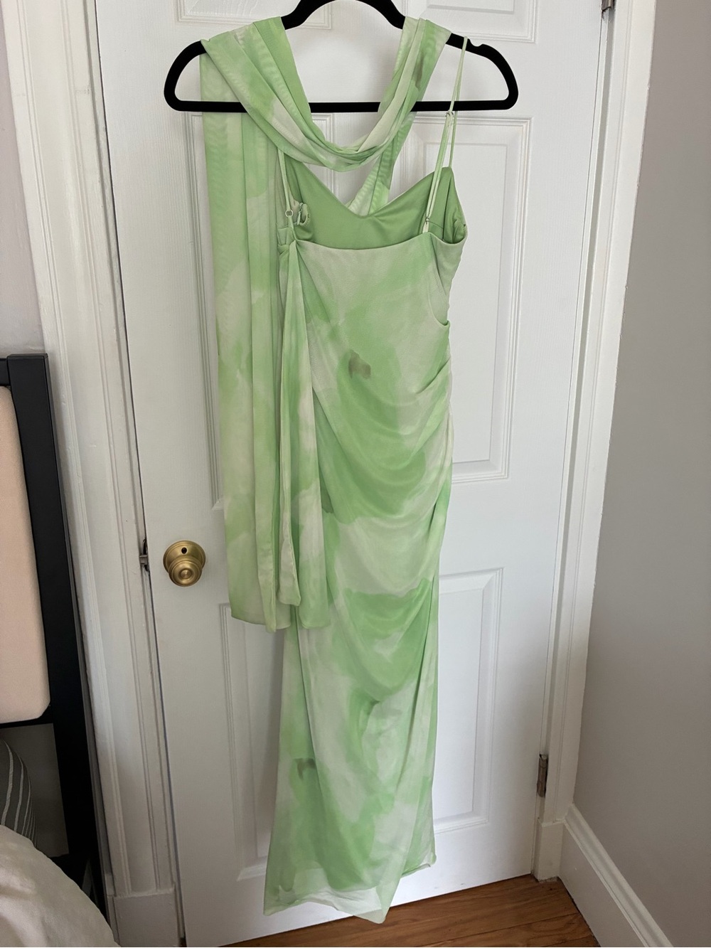 Zara Light Green Tie-Dye Maxi Slip Dress with Draped Scarf
